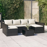  2 Piece Garden Lounge Set with Cushions Black Poly Rattan