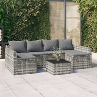  2 Piece Garden Lounge Set with Cushions Grey Poly Rattan