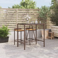  Bar Table with Glass Top Brown 110x70x110 cm Poly Rattan