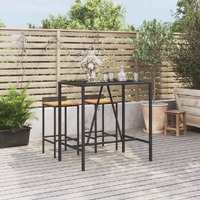  Bar Table with Glass Top Black 110x70x110 cm Poly Rattan