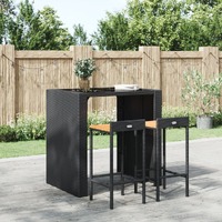  Bar Stools 2 pcs Black Poly Rattan and Solid Wood Acacia