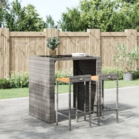  Bar Stools 2 pcs Grey Poly Rattan and Solid Wood Acacia
