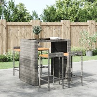  Bar Stools 4 pcs Grey Poly Rattan and Solid Wood Acacia