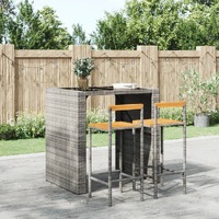  Bar Stools 2 pcs Grey Poly Rattan and Solid Wood Acacia
