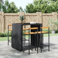  Bar Stools 4 pcs Black Poly Rattan and Solid Wood Acacia