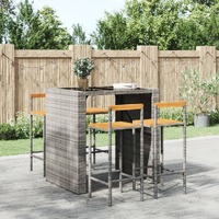  Bar Stools 4 pcs Grey Poly Rattan and Solid Wood Acacia