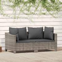  2 Piece Garden Lounge Set with Cushions Grey Poly Rattan