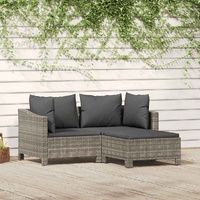  3 Piece Garden Lounge Set with Cushions Grey Poly Rattan