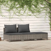  3 Piece Garden Lounge Set with Cushions Grey Poly Rattan