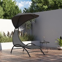  Sun Lounger with Canopy Dark Grey 167x80x195 cm Fabric&amp;Steel