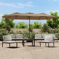  Double-Head Garden Parasol with LEDs Taupe 449x245 cm