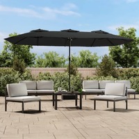  Double-Head Garden Parasol with LEDs Black 449x245 cm