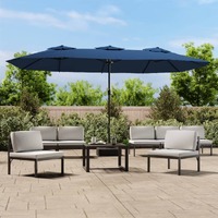  Double-Head Garden Parasol with LEDs Azure Blue 449x245 cm