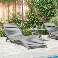  Sun Lounger with Table Grey Solid Wood Acacia