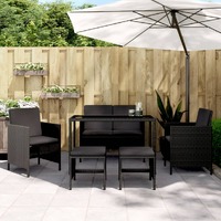  6 Piece Garden Dining Set with Cushions Black Poly Rattan