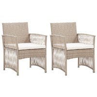  Garden Armchairs with Cushions 2 pcs Beige Poly Rattan