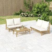  2 Piece Garden Lounge Set with Cream White Cushions Bamboo