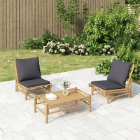  Garden Chairs 2 pcs with Dark Grey Cushions Bamboo