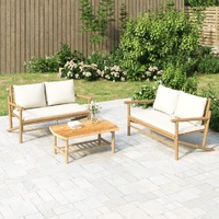  2 Piece Garden Lounge Set with Cream White Cushions Bamboo