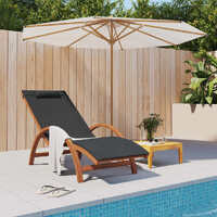  Sun Lounger with Pillow Grey Textilene and Solid Wood Poplar