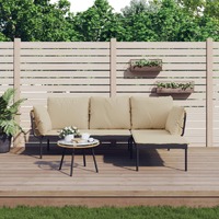  3 Piece Garden Lounge Set with Beige Cushions Poly Rattan