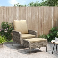  Garden Chair with Footstool Light Brown Poly Rattan