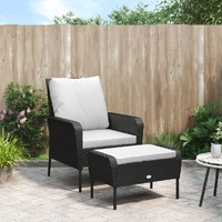  Garden Chair with Footstool Black Poly Rattan
