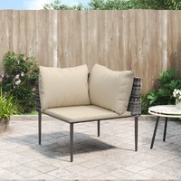  Garden Corner Sofa with Cushions Grey Poly Rattan