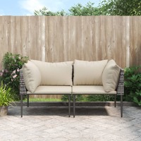  Garden Corner Sofas with Cushions 2 pcs Grey Poly Rattan