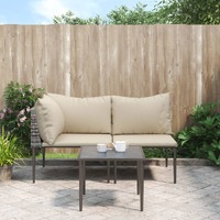  3 Piece Garden Lounge Set with Cushions Grey Poly Rattan