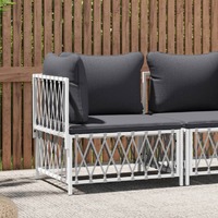  Garden Corner Sofa with Cushions White Woven Fabric
