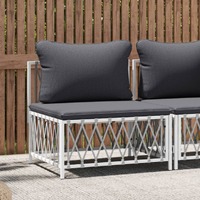  Garden Middle Sofa with Cushions White Woven Fabric