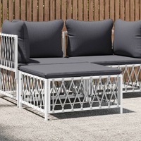 Garden Footstool with Cushion White Woven Fabric