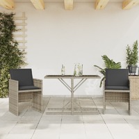  3 Piece Bistro Set with Cushions Light Grey Poly Rattan
