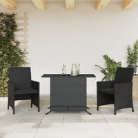  3 Piece Bistro Set with Cushions Black Poly Rattan