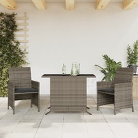  3 Piece Bistro Set with Cushions Grey Poly Rattan