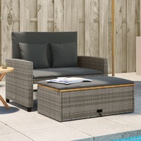  Garden Sofa with Cushions 2-Seater Grey Poly Rattan&amp;Acacia Wood