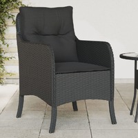  Garden Chairs with Cushions 2 pcs Black Poly Rattan