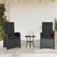  Reclining Garden Chairs 2 pcs with Cushions Black Poly Rattan