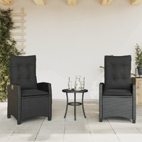  Reclining Garden Chairs 2 pcs with Cushions Black Poly Rattan