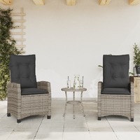  Reclining Garden Chairs 2 pcs with Cushions Grey Poly Rattan