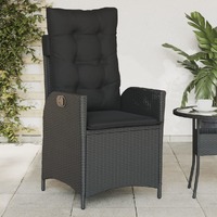 Reclining Garden Chair with Cushions Black Poly Rattan