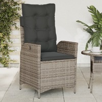  Reclining Garden Chair with Cushions Grey Poly Rattan