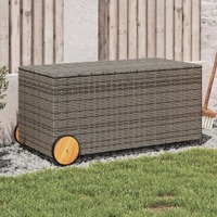  Garden Storage Box with Wheels Grey 190L Poly Rattan