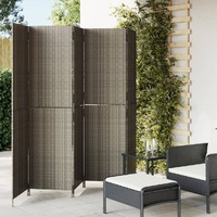  Room Divider 5 Panels Grey Poly Rattan