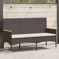 Garden Bench 3-Seater with Cushions Black Poly Rattan