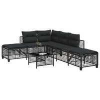  3 Piece Corner Garden Sofa Set with Cushions Black Poly Rattan