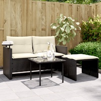  3 Piece Garden Sofa Set with Cushions Black Poly Rattan