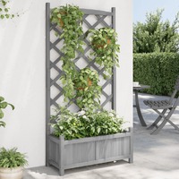  Planter with Trellis Grey Solid Wood Fir
