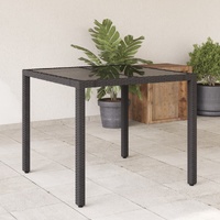  Garden Table with Glass Top Black 90x90x75 cm Poly Rattan